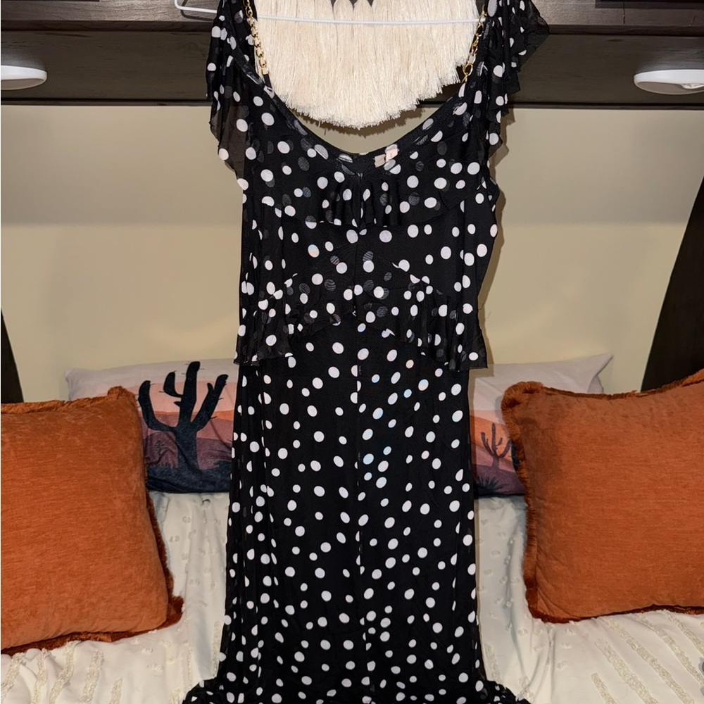 Elegant Black and White Polka Dot Midi Dress